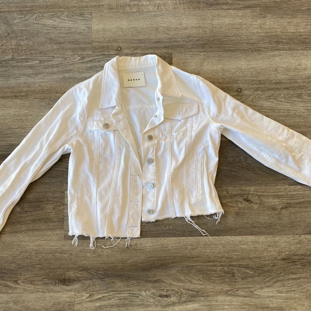 Blank NYC White Denim Distressed Jacket 
Size M Cropped